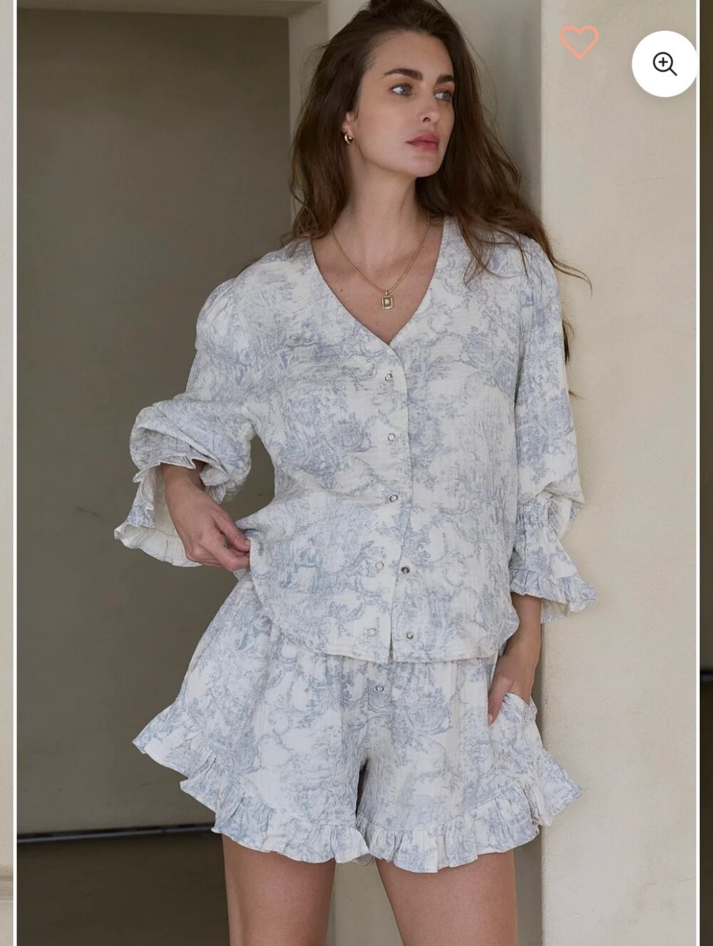 Nothing Fits But - Viral Blue Toile Rufdled Muslin Set